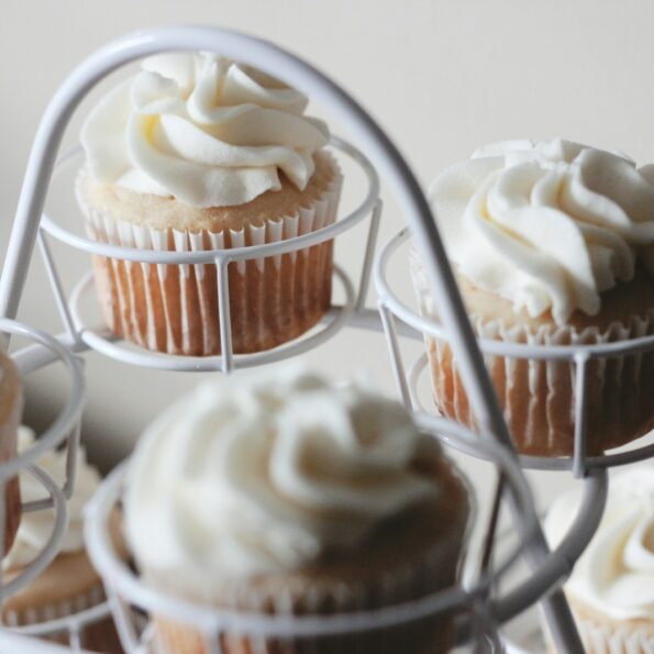 photo of baked cupcakes on white cupcake tray